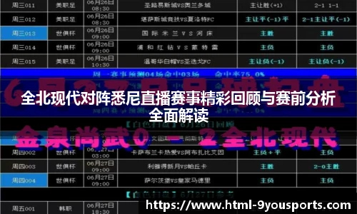 全北现代对阵悉尼直播赛事精彩回顾与赛前分析全面解读